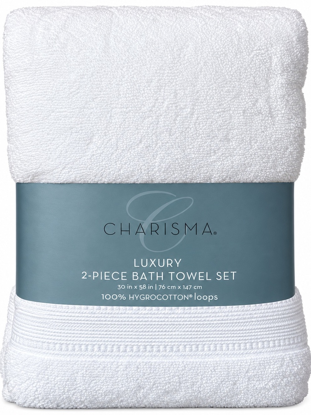 Charisma Luxury Hygrocotton 2 Piece Bath Towel Set White 30x58 New